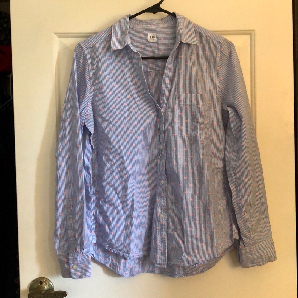 Gap Seersucker Shirt with Salmon Accents